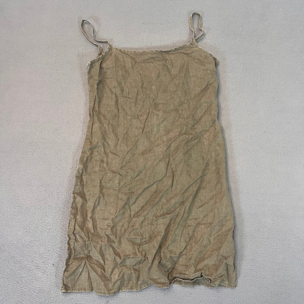 Old Navy Olive Green Shift Dress Womens Sz 4 Linen Sleeveless Square Neck Casual